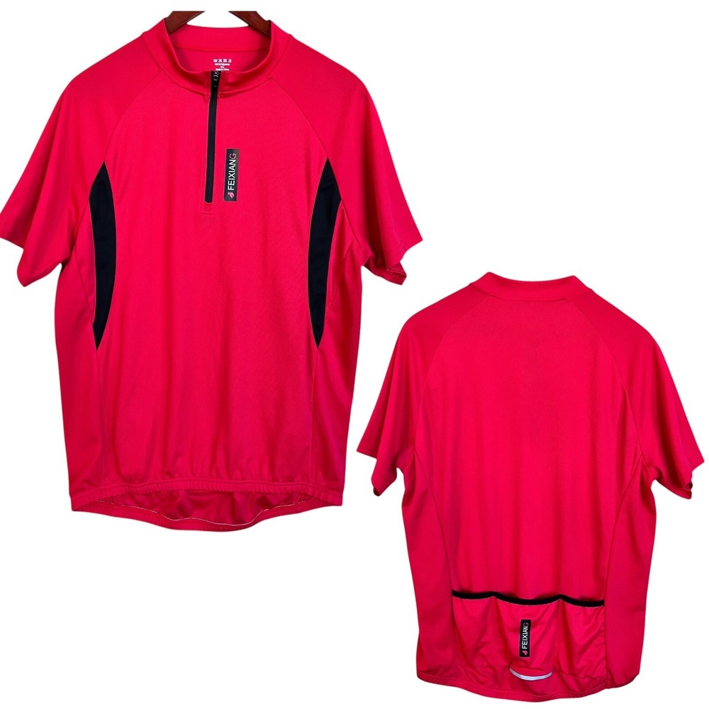 Feixiang Mens Cycling Jersey XL Red 1/4 Zip Short Sleeve Bike Shirt Rear Pockets